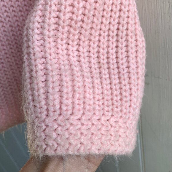 Vintage Pink Chunky Knit Ribbed Sailor Fringed Collar Cardigan Pearl Buttons - M - Picture 6 of 15